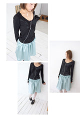 Crinkle Vintage Deep U-Neck Long Sleeve Top