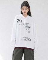 (UNISEX) アタック ヘンリーネック フーデッド ロングスリーブ