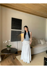 Blue Check Backless Ribbon Sleeveless Tee