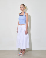 COTTON SHIRRING TIERED SKIRT / WHITE