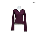 (3color) Snap Layered Ribbed Crop Hoodie