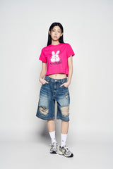 25SS ヘムラインデストロイドデニムショートパンツ ブルー