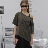 オーバーサイズ ヒップホップ ダンススタジオ ホーリーガールクラブ グラフィック 半袖Tシャツ_KHAKI
