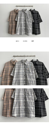 Ruben linen oversized-fit checkered short-sleeved shirt