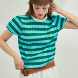 VOLUME SLEEVE STRIPE T-SHIRT_GREEN+MINT