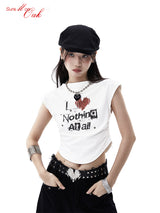 デザインセンススパイシーガールショートグラフィティプリントノースリーブTシャツ