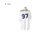 Tekin Lettering Off-Shoulder Overfit Short Sleeve T-Shirt