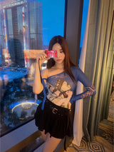 belt black frill mini skirt