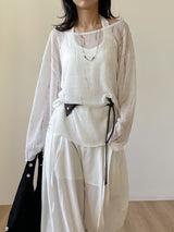 Damaged See-through Boat Neck Loose Fit Knit