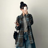Carv Sky Brown オーバーサイズフィットチェックシャツ