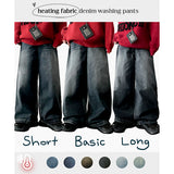 [Fleece lining]linen hem snapwashed wide denim pants-3 Tier Length