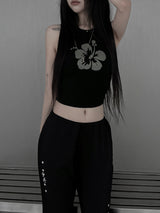 studded flower print sleeveless
