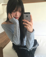ガビルストライプオフショルダーティーシャツ