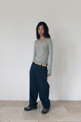 WIDE CUFFS COTTON PANTS (BLUE)