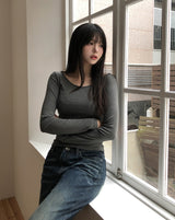 [U-BASIC] Obie Basic Slim U-Neck Long Sleeve