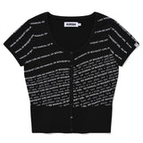 BOUQUET GIRL WORDING SHORT SLEEVE CARDIGAN [BLACK]