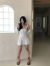 Bridgerton Punching Lace Shirring Sleeveless Dress
