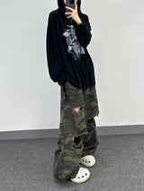camo bio washed distressed pants