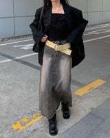 Rough denim long skirt