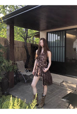 brown ethnic sleeveless skirt two-piece