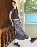 Daming Checkered Chiffon String Layered Long Skirt