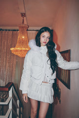 FOX FUR DOWN JACKET white