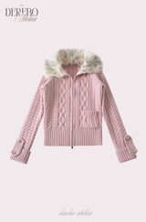 Lady Fur Knitwear Zip-Up Cardigan