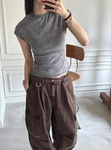 Pigment washing crop t-shirts(4color)