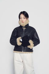 24FW ベーシック ロゴ ラベル ポイント ニット グローブ ブラック