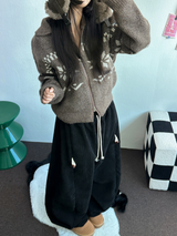 スノーフラワーカラーノルディックツーウェイジッパーニットジップアップ❤🖤🤎🩶🤍5カラー