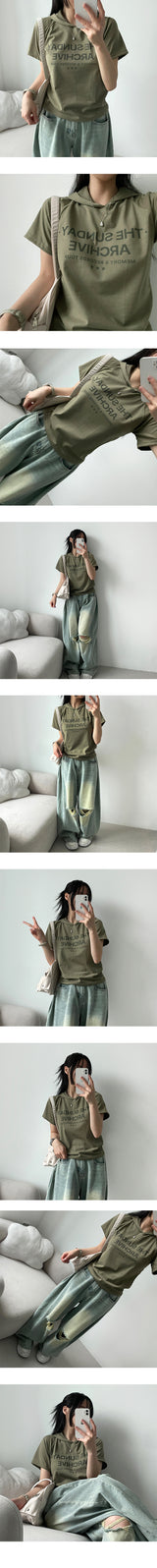 Guntle cropped short-sleeved hoodie