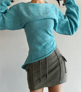(BOLERO KNIT & KNIT TANK SET!) セミダメージアシンメトリーニットセット - 3 COLOR