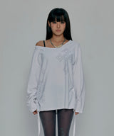 ONE SHOULDER GRAPHIC LONG SLEEVE_WHITE