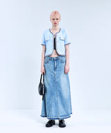 85-VIVAJ052 Color Point Crop Tweed Half Jacket Blue