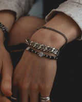 Clover beads stone bracelet BK (925 silver)