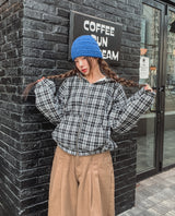 Bay Check Shearling Hooded Jumper