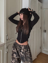Kind zipper ribbed slim hoodie zip-up