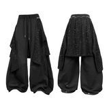 RELABEL (Dark Night Weave) デタッチャブルクロスフラップハイプレジャーラインストーンエンベリッシュメントカットアウトデザインカジュアルスウェットパンツ
