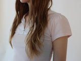 レースジップカラー半袖パフTシャツ(pink)