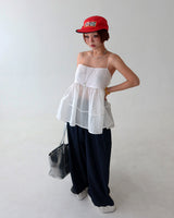double ribbon jacquard bustier long blouse