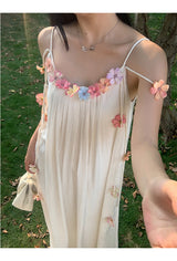 Mobile flower sleeveless long dress