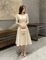 Deels Boat-Neck Puff Three Quarter Flare Long One Piece
