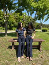Selvedge denim spandex high waist bootcut pants (Denim)