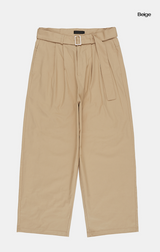 Carlyle belted pin-tuck wide chino pants