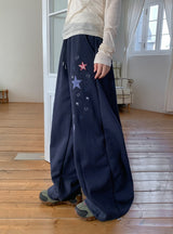 Snao Star Embroidered Patch Banding Wide Pants
