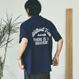 dustin chain stitch bowling shirt navy