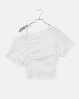 クリムドットストリングオフショルダーシャーリング半袖Tシャツ