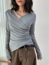 Cross strap unbalanced long-sleeve t-shirt
