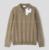 All-Day Cable Pattern Two-Button Collar Knit