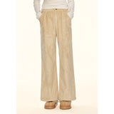 [GirlyFancyClub] Leopard Bowknot Series* Versatile Straight Leg Casual Double-sided Suede Pants